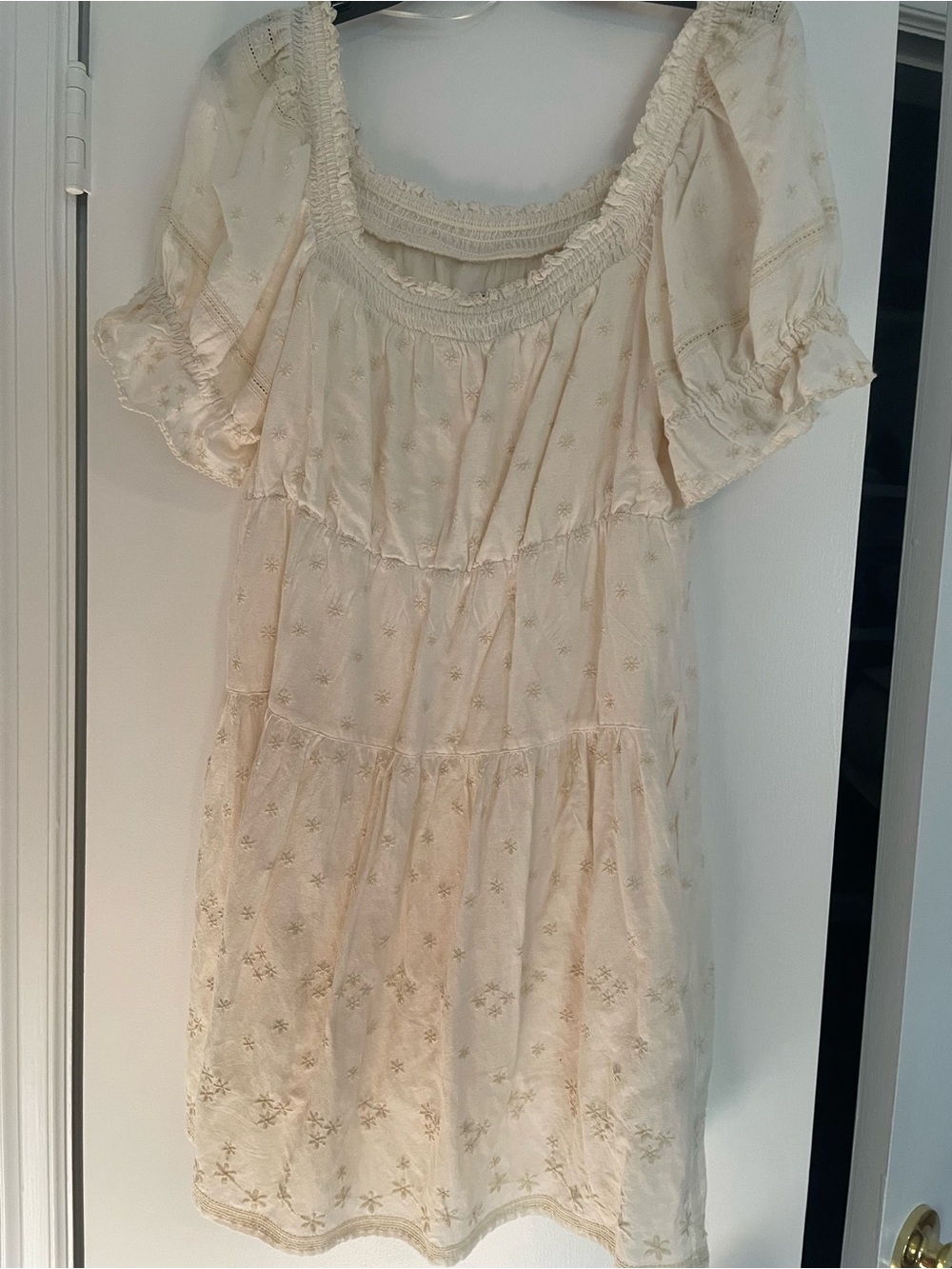 Cream Embroidered Cotton Dress
